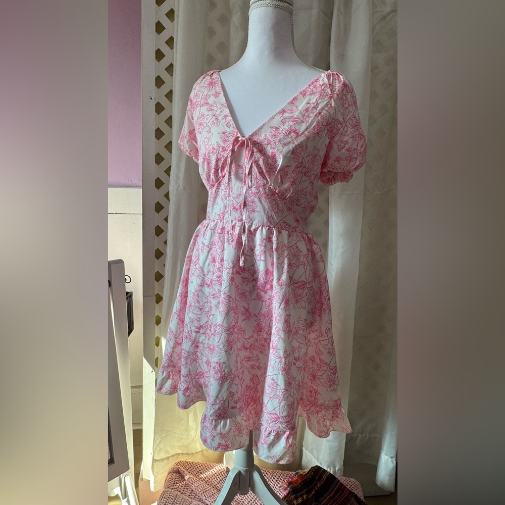 Pink Floral Tie-Front Short Dress